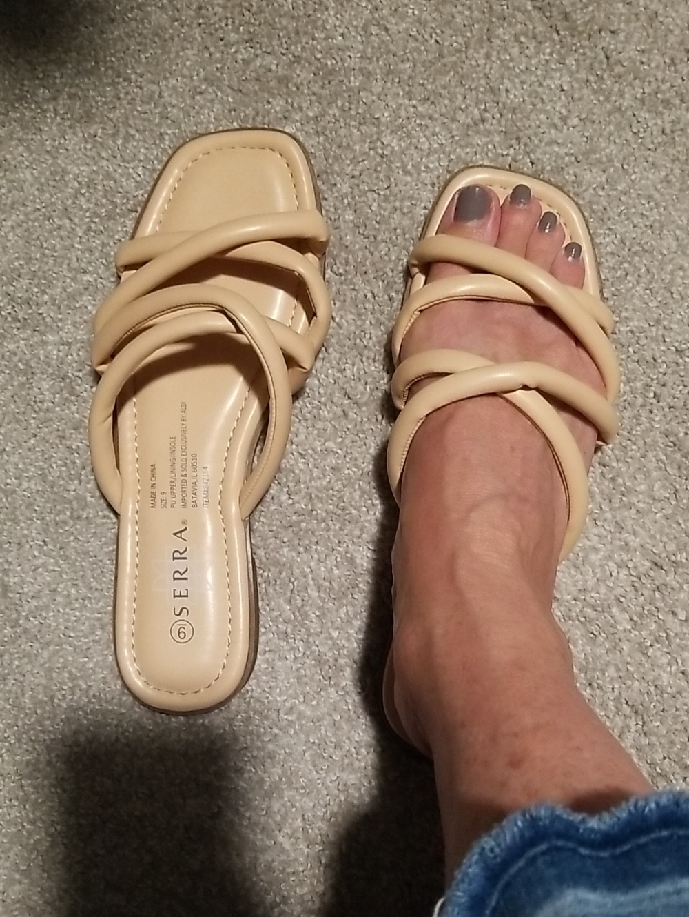 Serra Nude Beige Triple-Strap Slide Mules Size 9